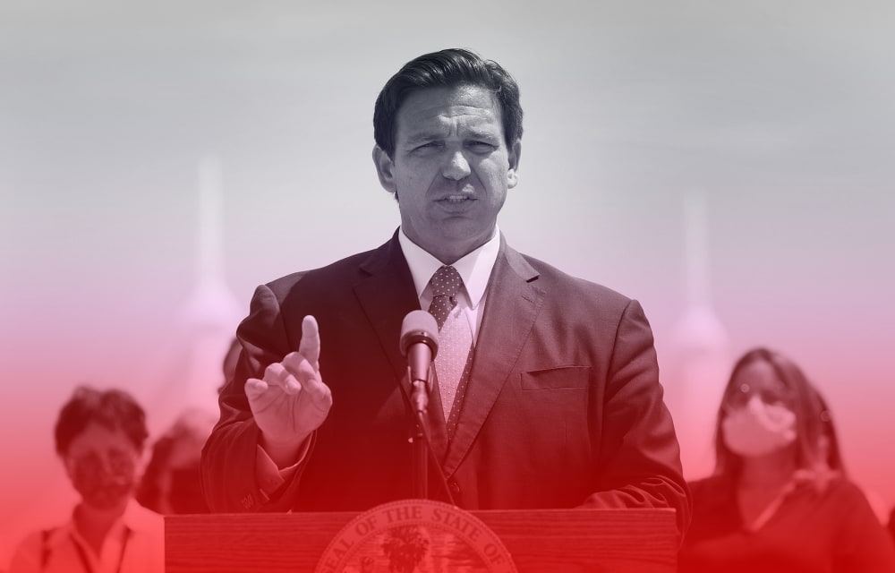 Image: Florida Gov. Ron DeSantis speaks to the media