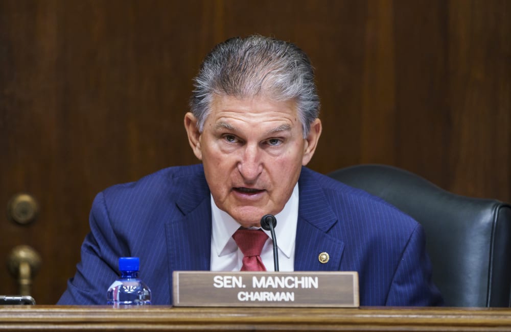 Sen. Joe Manchin, D-W.Va., presides over a confirmation hearing for presidential appointments on Capitol Hill on May 18, 2021.