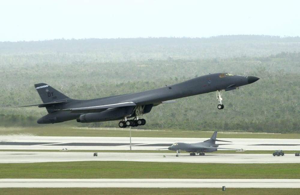 A B-1B Lancer taking off.