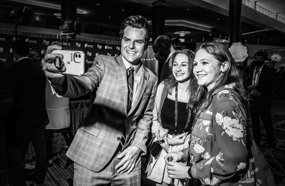 Image: Rep. Matt Gaetz, R-Fla., poses for a photo at CPAC in Orlando on Feb. 27, 2021.