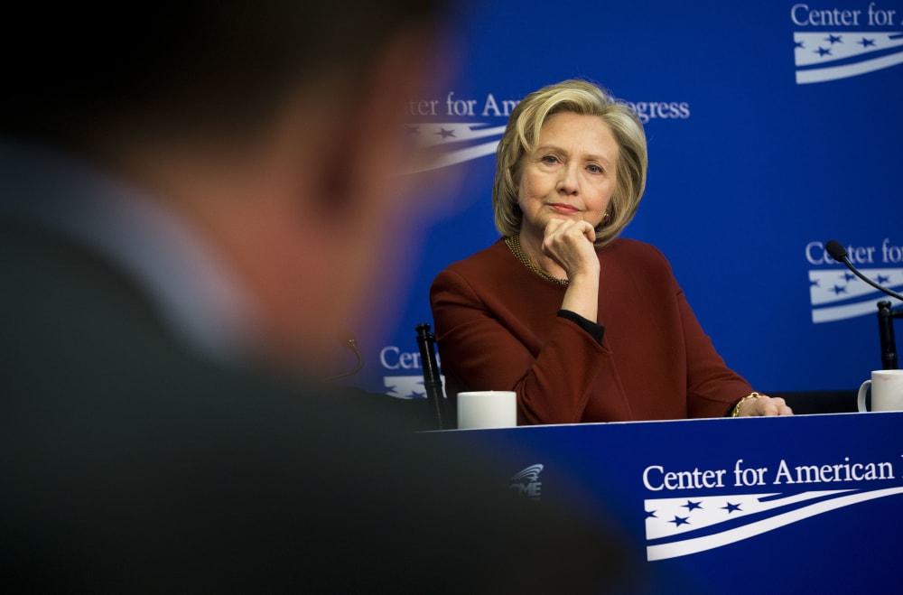 Former Secretary of State Hillary Clinton during an event hosted by the Center for American Progress and the America Federation of State, County and Municipal Employees, in Washington, March 23, 2015. (Photo by Pablo Martinez Monsivais/AP)