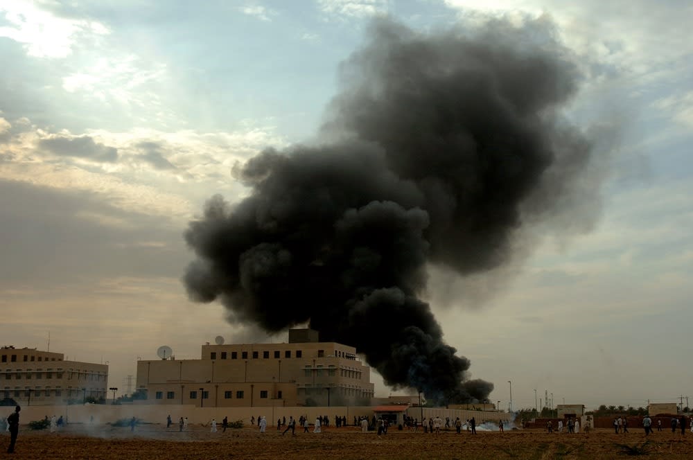 Smoke billows from the US embassy in the Sudanese capital Khartoum on Friday during a protest against an amateur film mocking Islam.