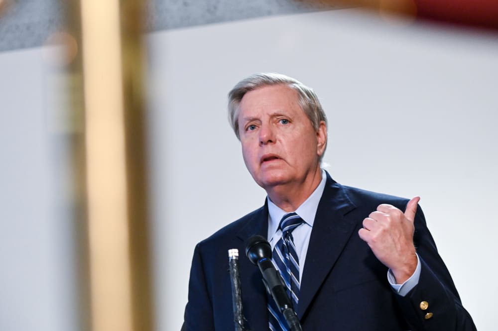 Image: Lindsey Graham speaks to reporters after a luncheon on Capitol Hill in Washington