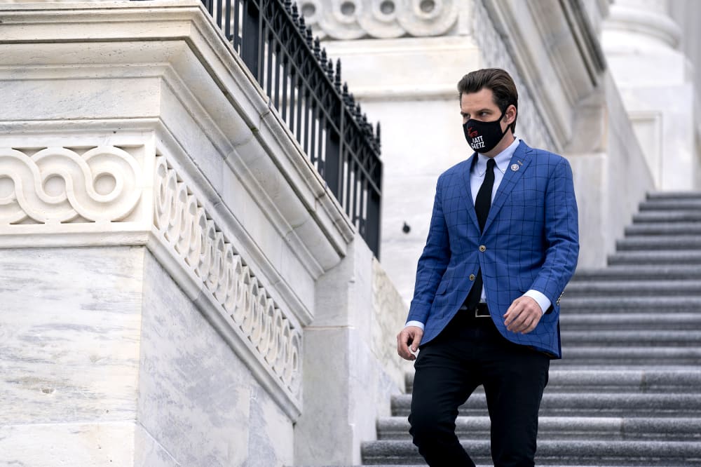 Rep. Matt Gaetz, R-Fla., departs the Capitol on Jan. 4, 2021.