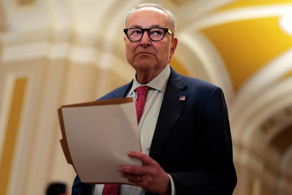 Senate Minority Leader Charles Schumer departs the Capitol.