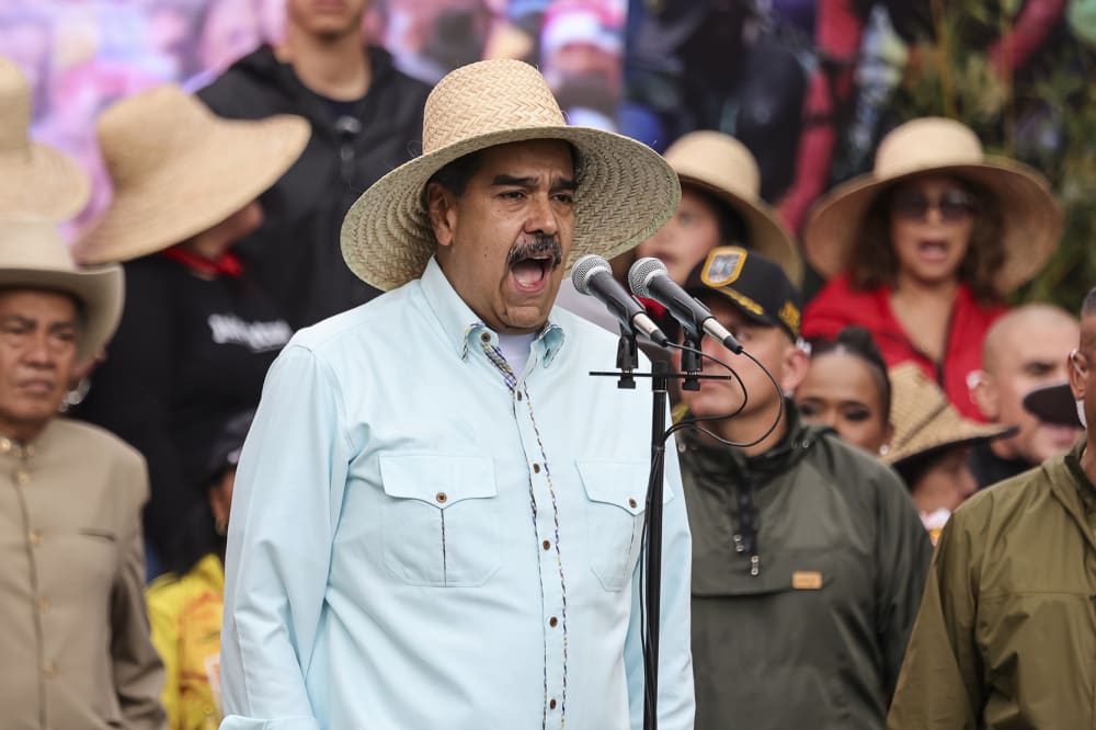 Venezuelan President Nicolas Maduro speaks during a rally.