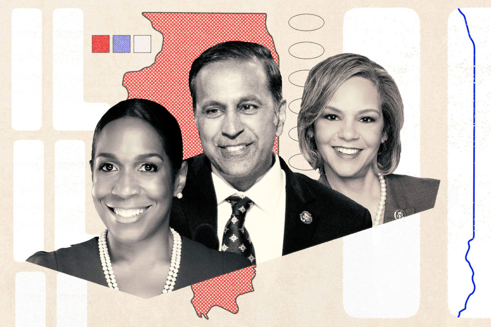 A photo illustration of the Illinois Senate candidates