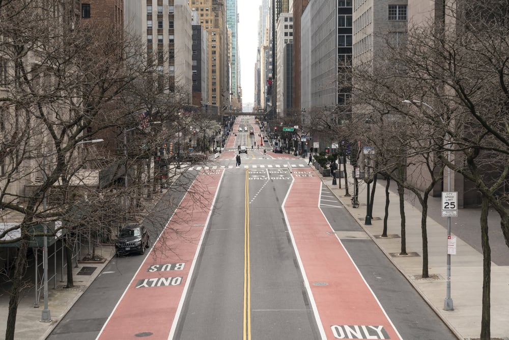 Image: Nearly empty of cars and pedestrians at 42nd street in