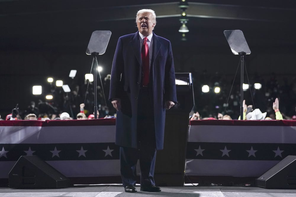 Image: President Donald Trump speaks at a campaign rally for Senate Republican candidates, Sen. Kelly Loeffler, R-Ga., and Sen. David Perdue, R-Ga., at Valdosta Regional Airport