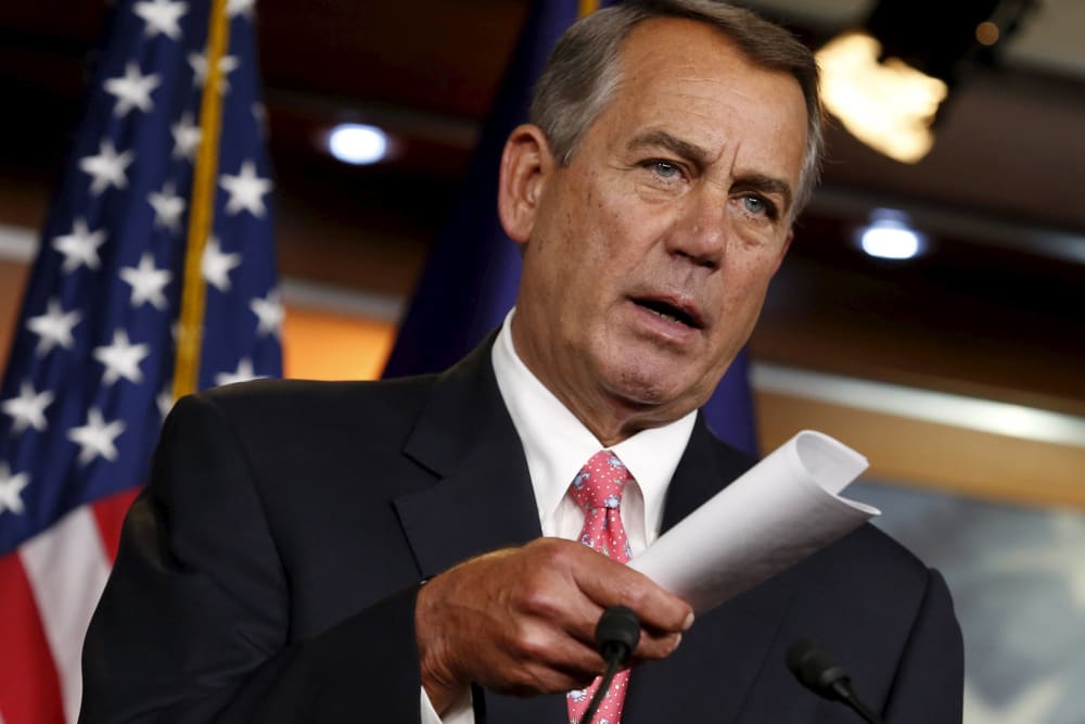 U.S. House Speaker John Boehner (R-OH) speaks at a news conference on Capitol Hill in Washington on March 19, 2015.
