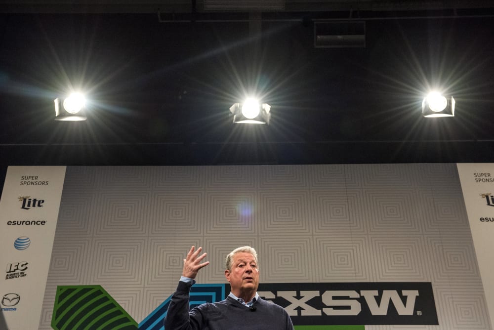 Former US Vice President Al Gore speaks during a keynote session at the South By Southwest (SXSW) Interactive Festival in Austin, Texas, on March 13, 2015. (Photo by David Paul Morris/Bloomberg via Getty)