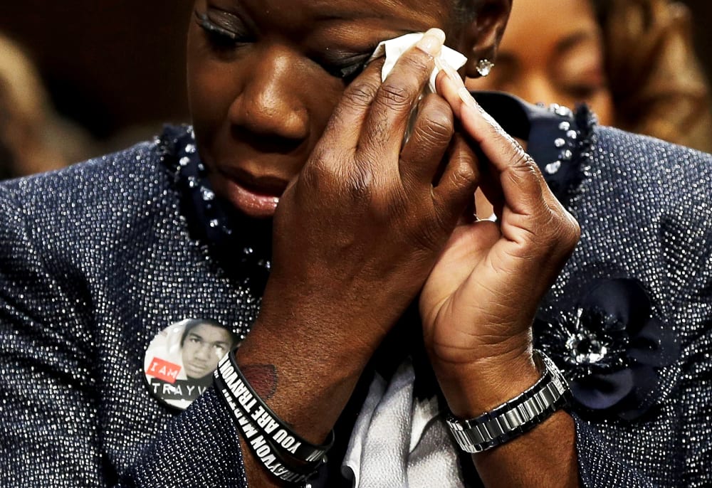 Sybrina Fulton wipes her eyes during a Senate Judiciary Committee hearing on "Stand Your Ground" laws October 29, 2013 in Washington, DC.