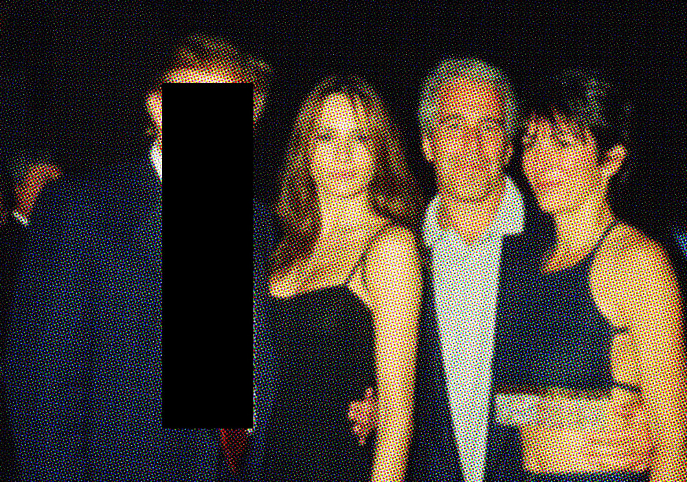 A photo illustration featuring Donald Trump (covered with a black redacted box), Melania Knauss, Jeffrey Epstein and Ghislaine Maxwell together at the Mar-a-Lago club, Palm Beach, F.L., on Feb. 12, 2000.