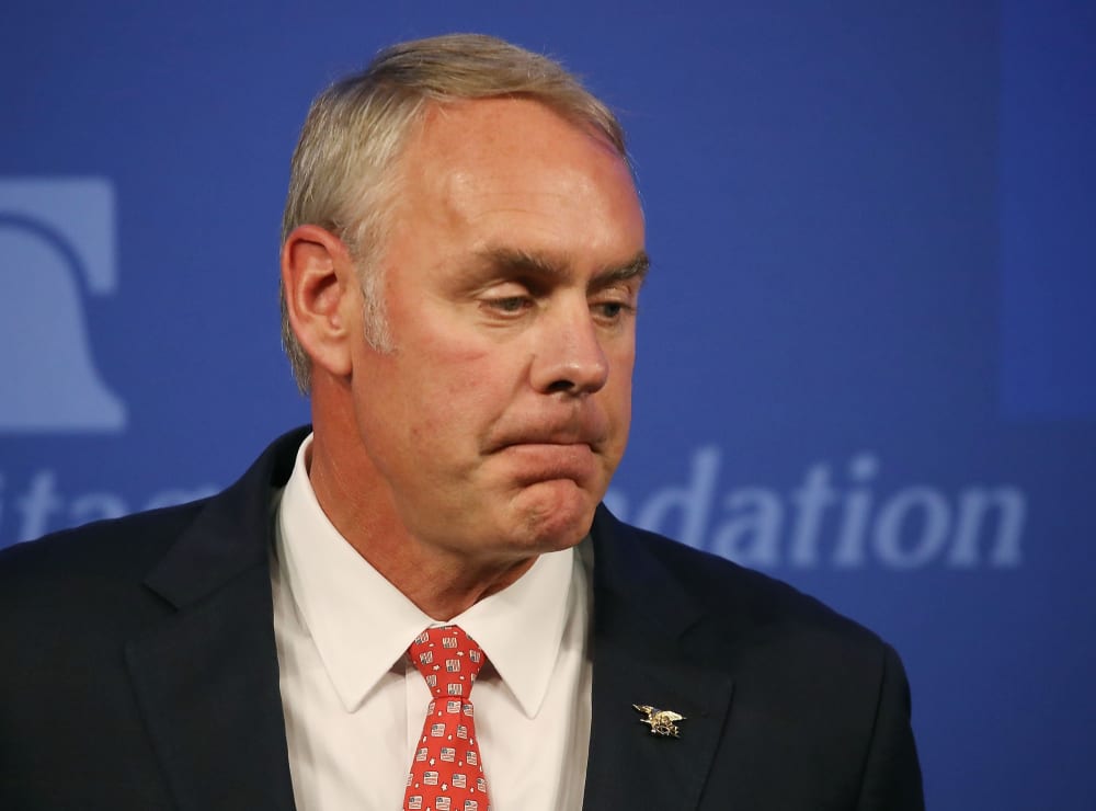 Interior Secretary Ryan Zinke delivers a speech billed as "A Vision for American Energy Dominance" at the Heritage Foundation on September 29, 2017 in Washington, D.C.