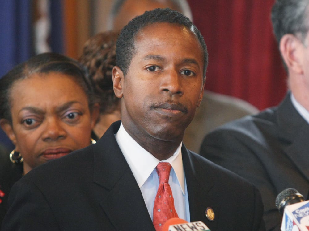 File Photo: State Democratic Leader Malcolm A. Smith speaks to members of the media in the State Capitol March 12, 2008 in Albany, New York., after New York state Governor Eliot Spitzer announced his resignation. (Photo by Daniel Barry/Getty Images,...