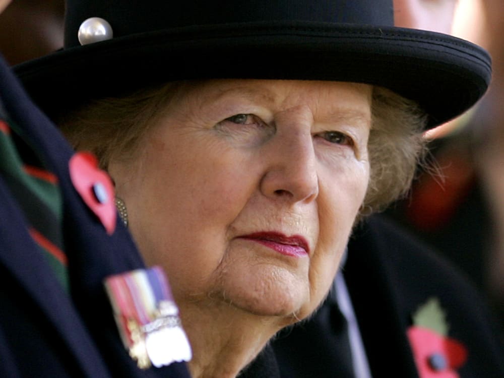 Former British Prime Minister Baroness Margaret Thatcher is seen at a wreath laying ceremony in London, in this Friday, Nov. 9, 2007 file photo. Former Prime Minister Margaret Thatcher was hospitalized in stable condition in central London on Saturday...