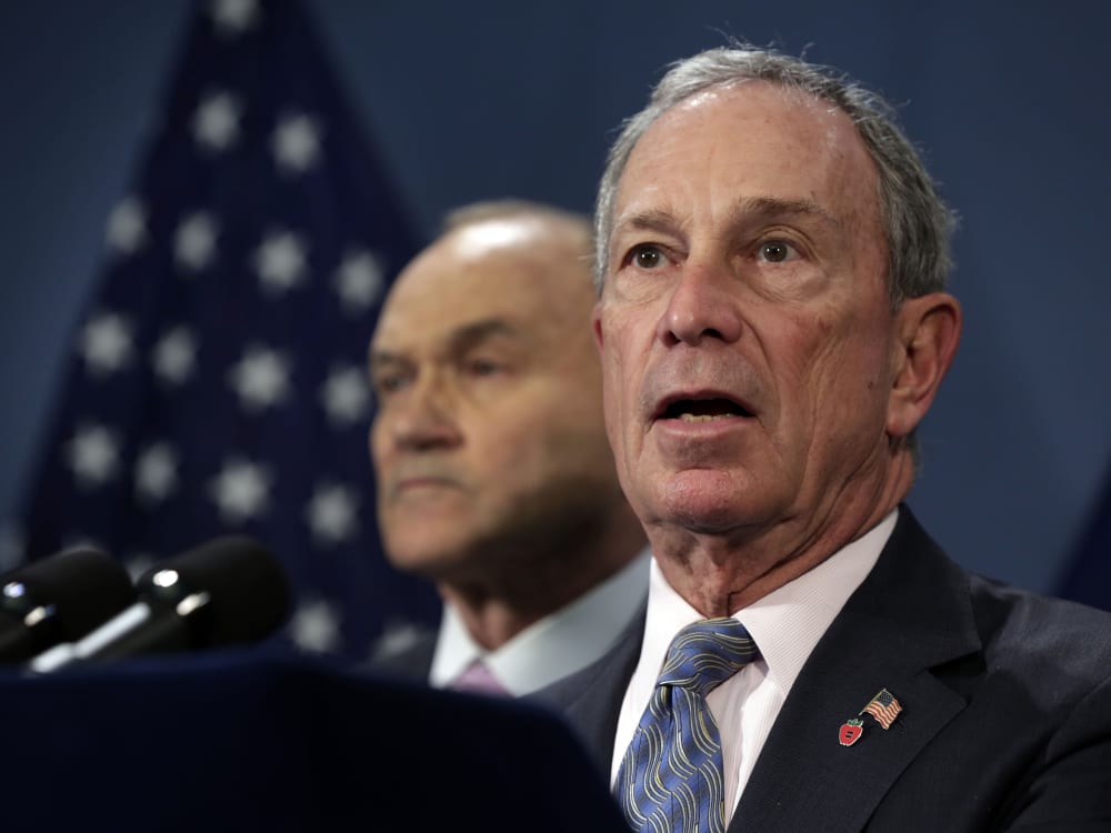 New York Mayor Michael Bloomberg, right, accompanied by Police Commissioner Raymond Kelly, addresses a news conference in the Blue Room of New York's City Hall, Tuesday, April 16, 2013. Bloomberg says the city would keep up security on landmarks and...
