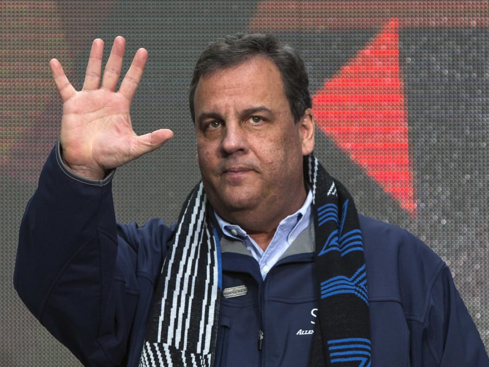 New Jersey Governor Chris Christie arrives on stage during the Super Bowl Hand-Off Ceremony in New York in this file photo taken February 1, 2014.
