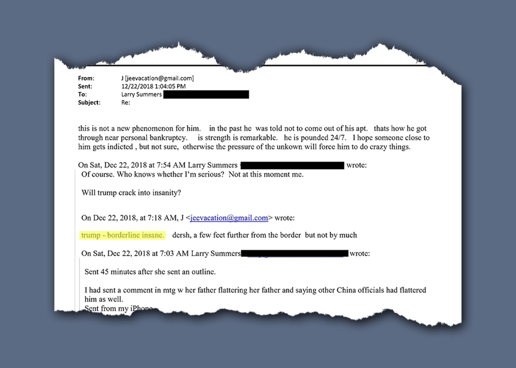 A newly released email from Jeffrey Epstein.