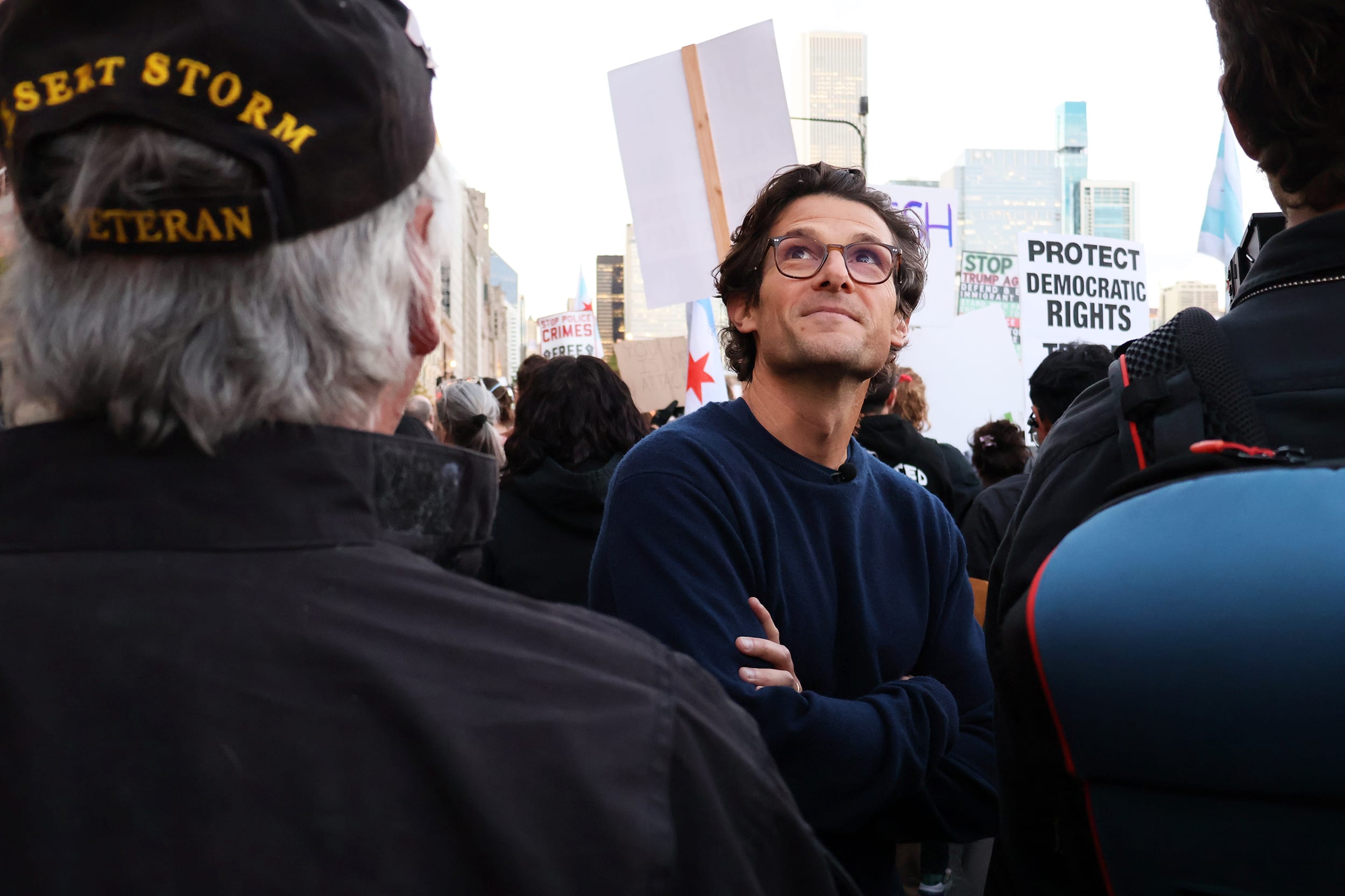 Jacob Soboroff in the crowd at an anti-ICE protest in Chicago.