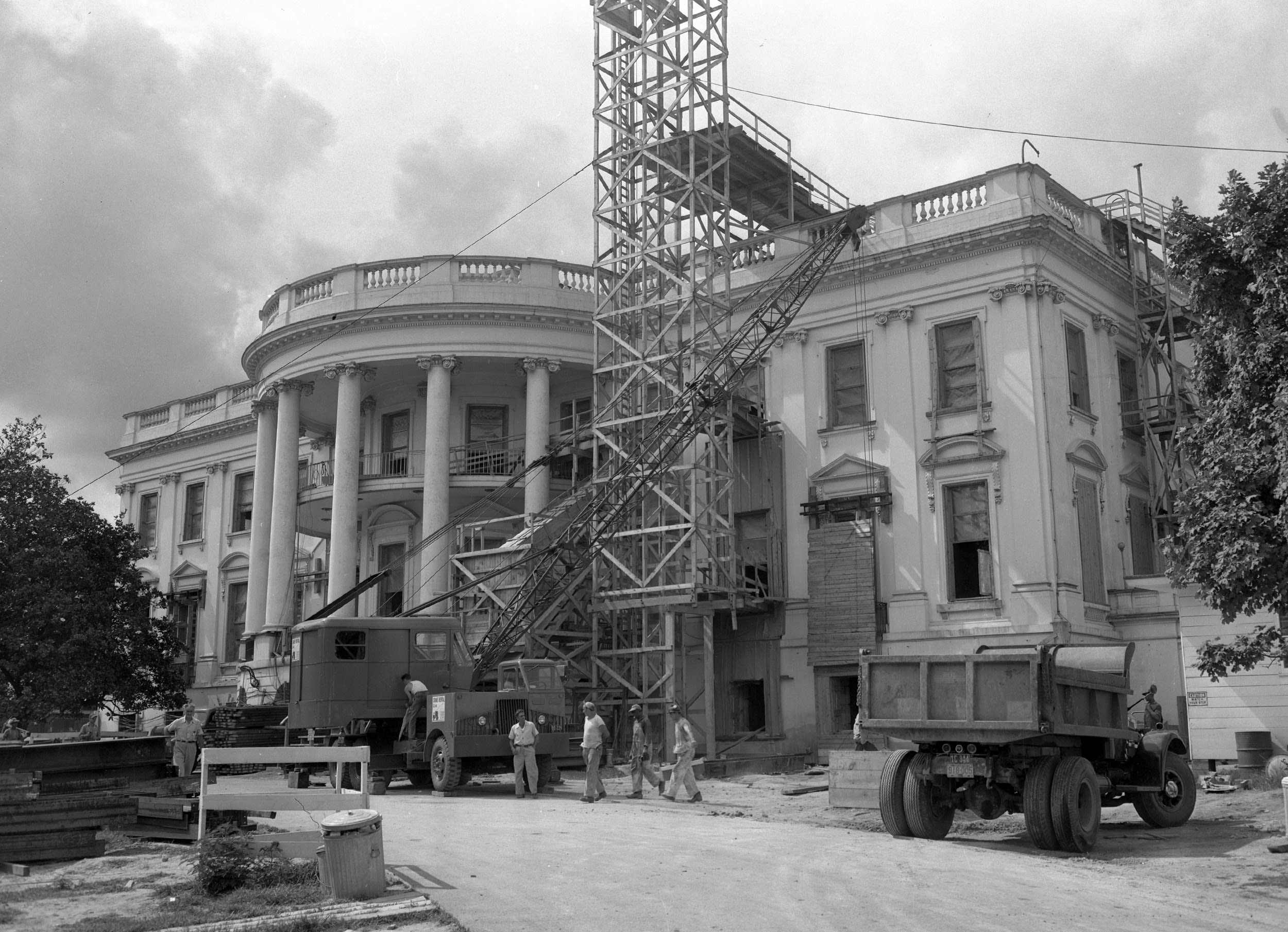 Exterior view of White House in construction on Jan. 01, 1950.