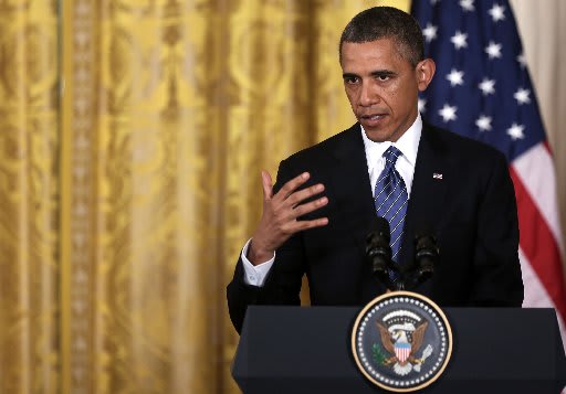 WASHINGTON, DC - MAY 07: U.S. President Barack Obama speaks during a news conference with South Korean President Park Geun-hye at the East Room of the White House May 7, 2013 in Washington, DC. (Photo by Alex Wong/Getty Images)