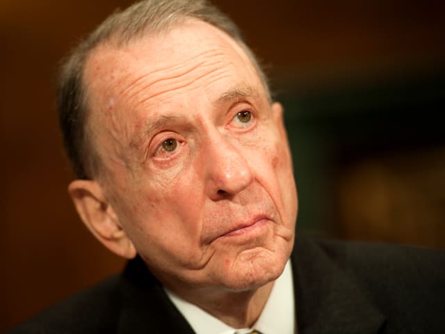 Former Sen. Arlen Specter prepares to testify at a Senate Judiciary Administrative Oversight and the Courts Subcommittee hearing on "Access to the Court: Televising the Supreme Court."