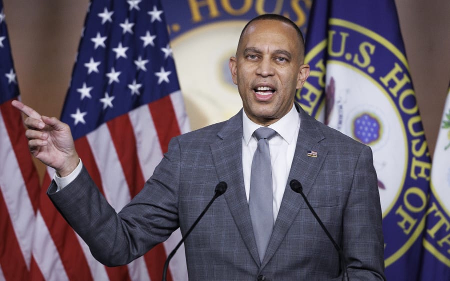 U.S. House Minority Leader Hakeem Jeffries speaks during a news conference on Nov. 4, 2025 on Capitol Hill.