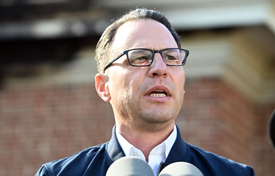 Pennsylvania Governor Josh Shapiro speaks during a press conference on on April 13, 2025 outside of the Governor's Mansion in Harrisburg, PA.