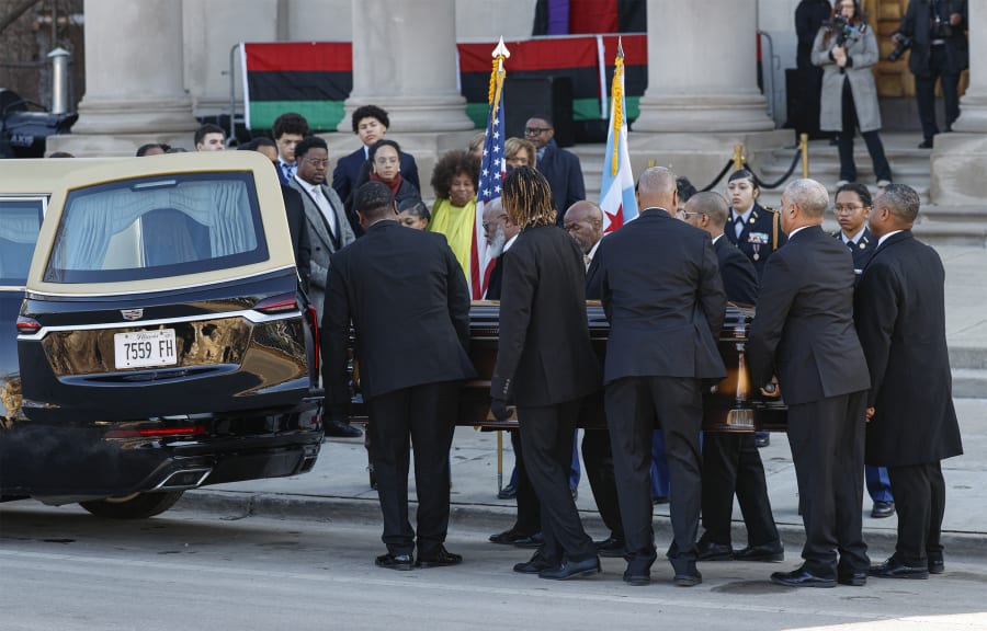 The casket Jesse Jackson arrives to lie in repose at the Rainbow PUSH Coalition headquarters in Chicago.