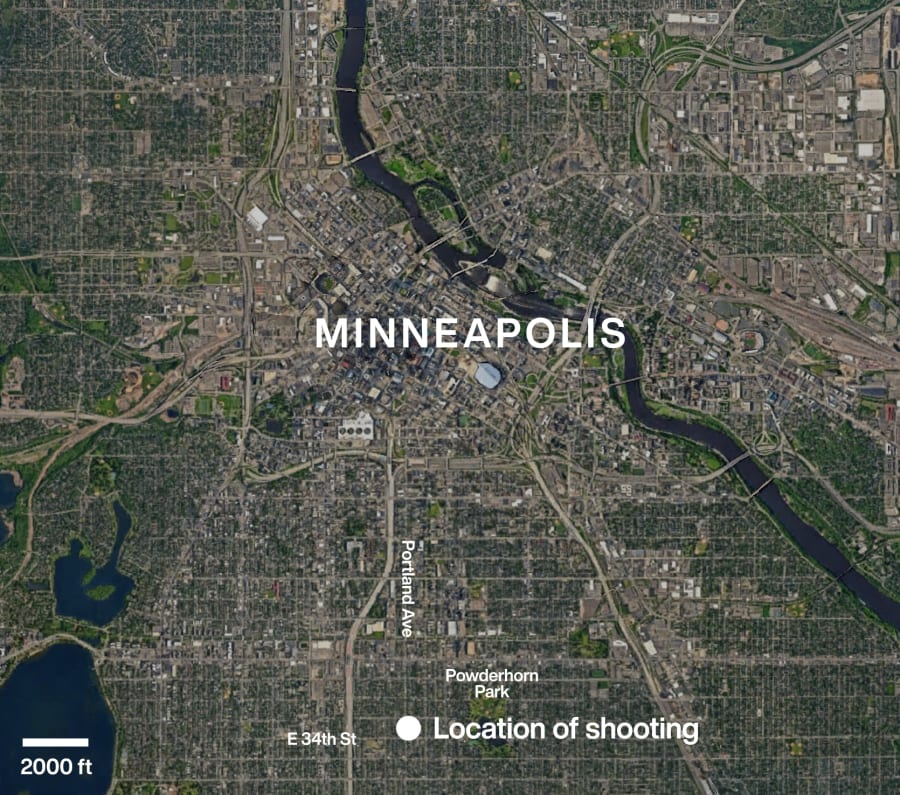 A map showing the location of the shooting in Minneapolis
