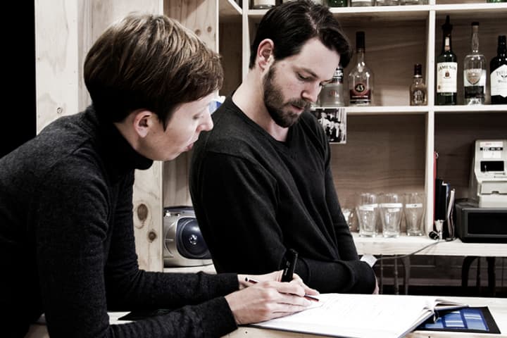 Leith McPherson with actor Ian Meadows in rehearsal