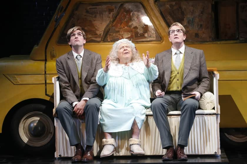 James Millar, Miriam Margolyes and Daniel Frederiksen on stage in The Lady in the Van.