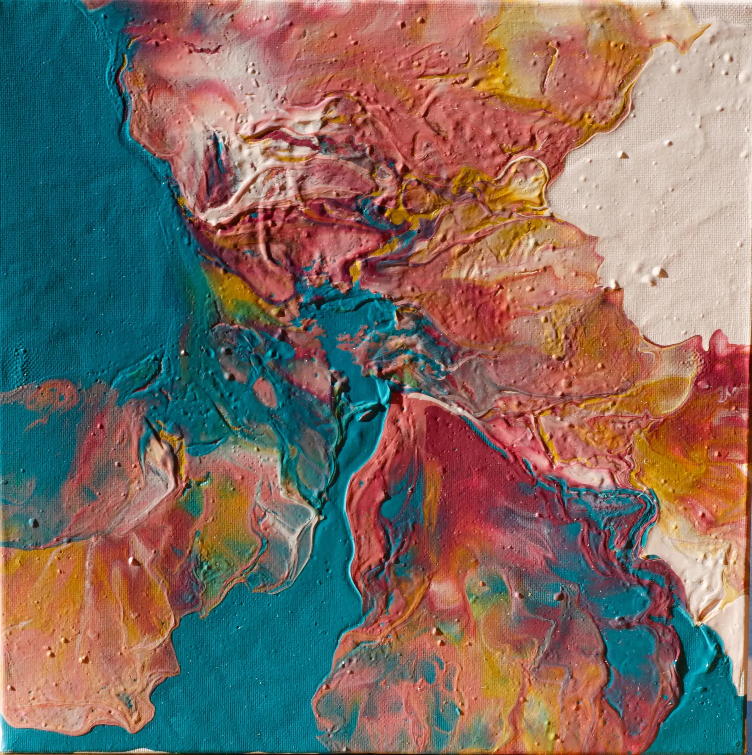 Tableau pouring bleu et blanc — œuvre de Laura Onesta, artiste peintre à Montrabé
