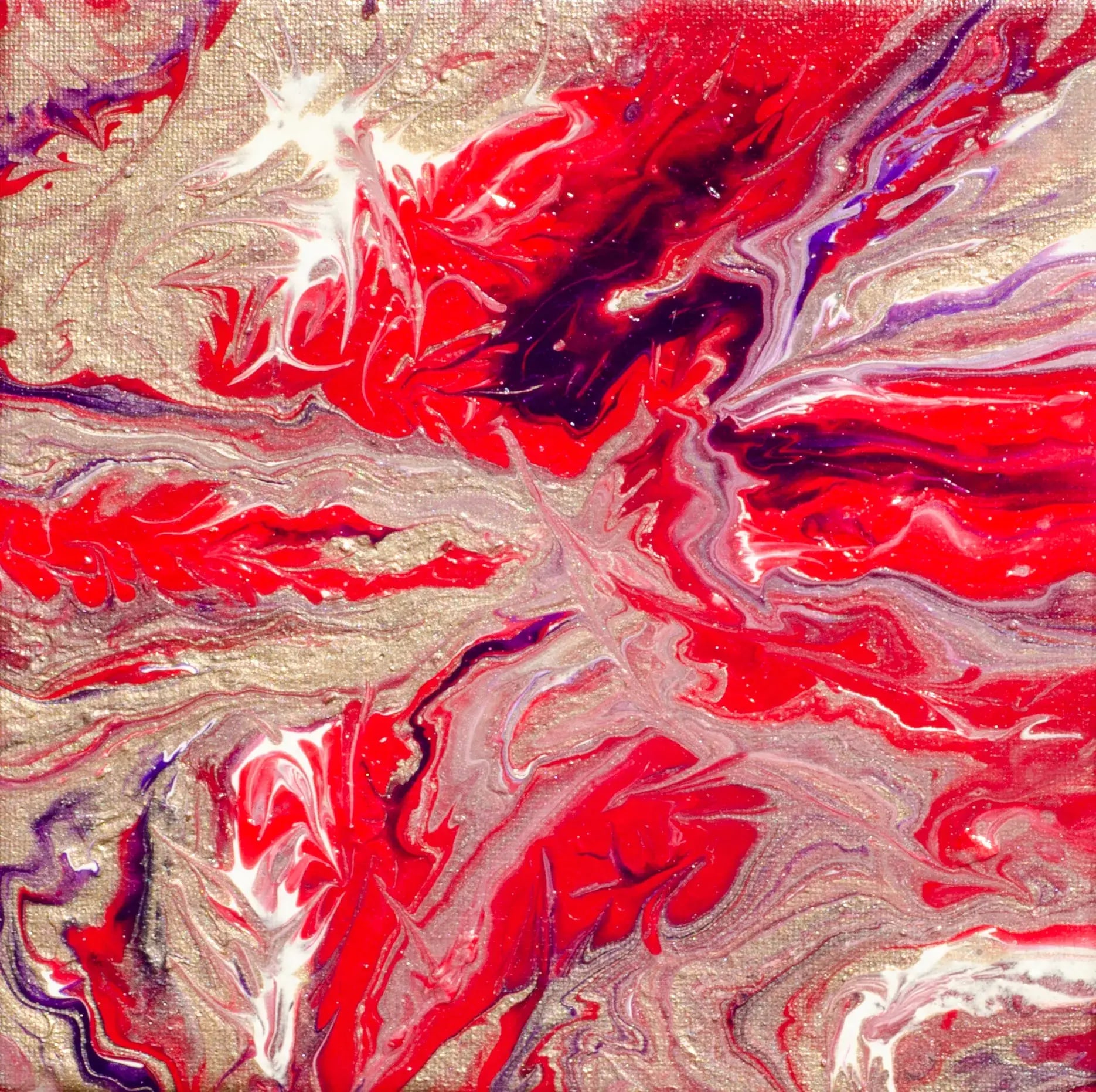 Tableau pooring rouge et doré — œuvre de Laura Onesta, artiste peintre à Montrabé