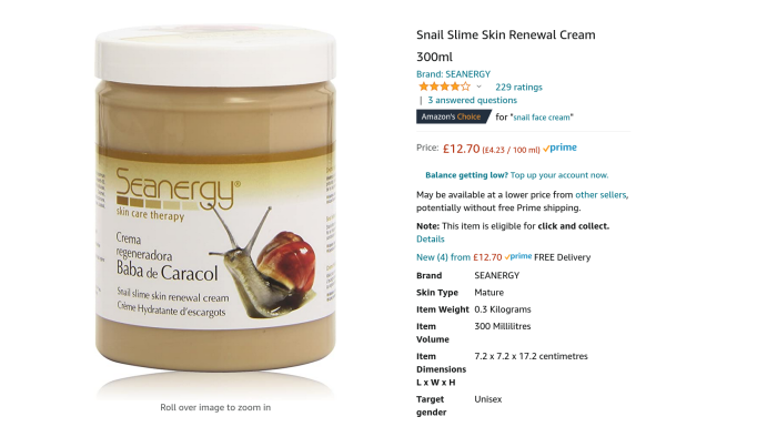 a snail slime skin product for sale on amazon uk