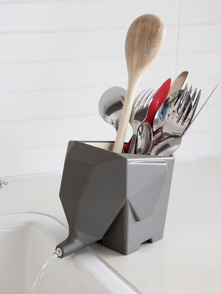 An elephant-shaped cutlery drainer