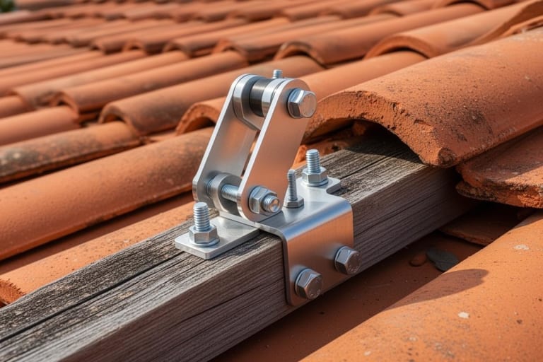 Estrutura ideal de fixação solar em telhado colonial gancho tipo Z e regulagem de altura