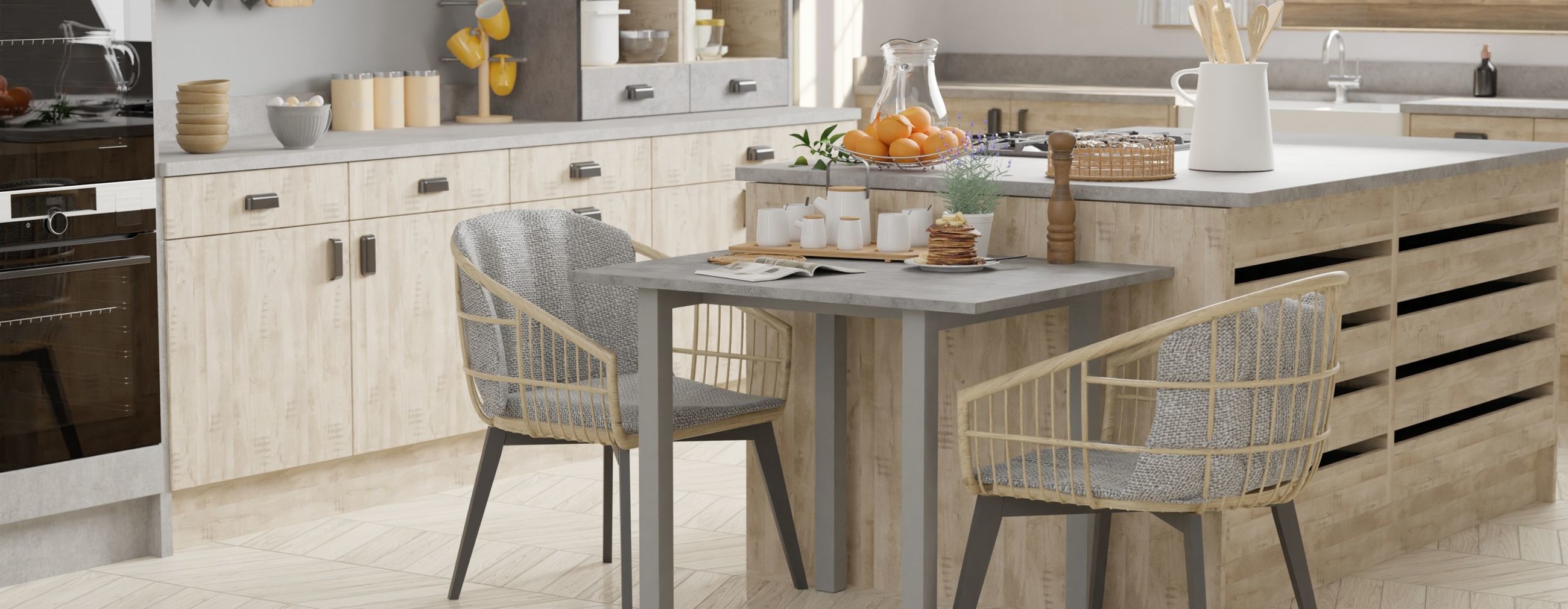 Island-end dining tables