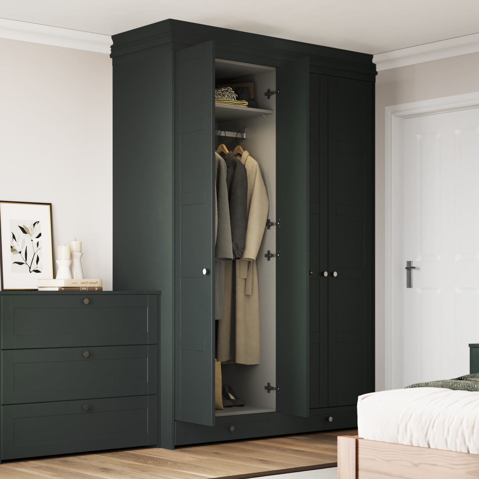 dark green dressing room A Bespoke Bedroom and Dressing Room in Chelsfield