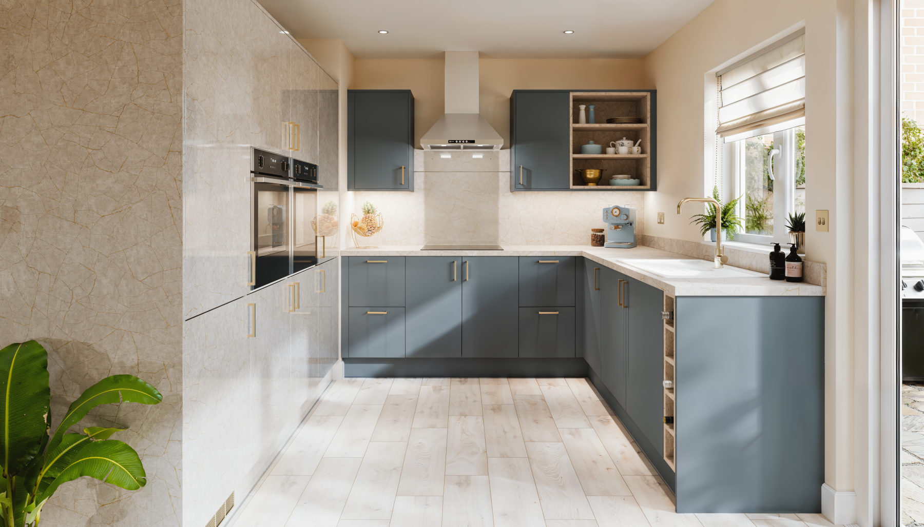 Contour Ermine Kitchen In Smoke Blue Matt Elements Light Onyx Gloss 