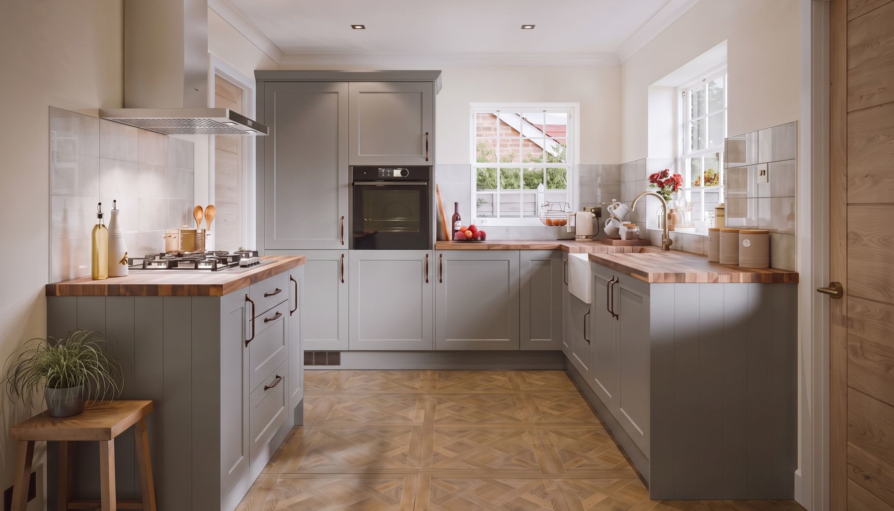 Shaker Chelsea Ermine U-Shape Kitchen in Ash Grey Matt | Wren