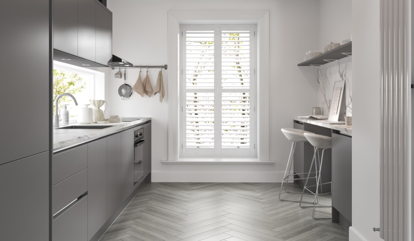 Chrome profiles featured in the Linea Kitchen in Lava Grey Matt