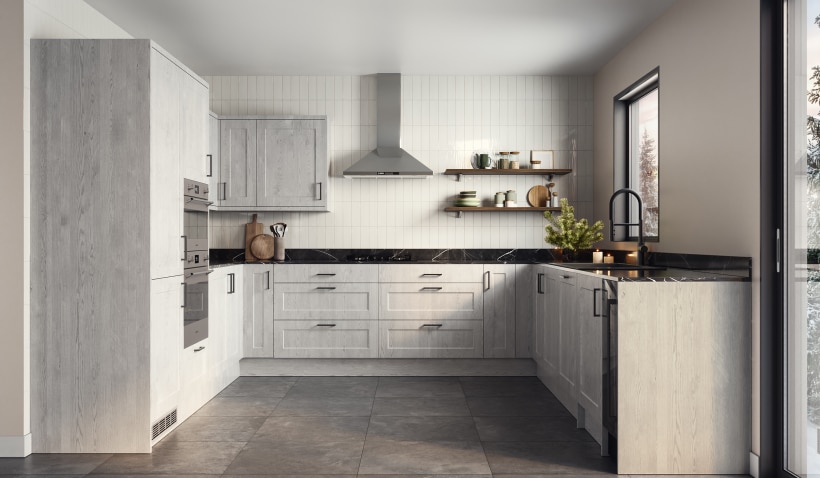 Hero shot of the Shaker Chelsea HD Kitchen in Pebble Grey