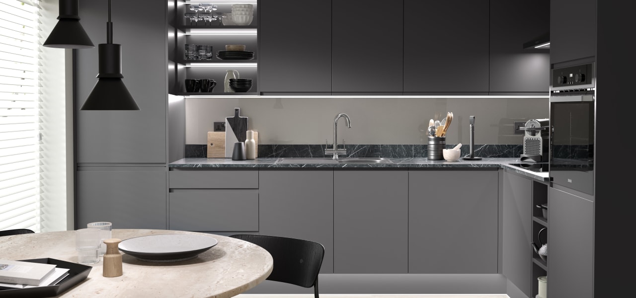 J Pull Kitchen in Lava Grey Matt kitchen