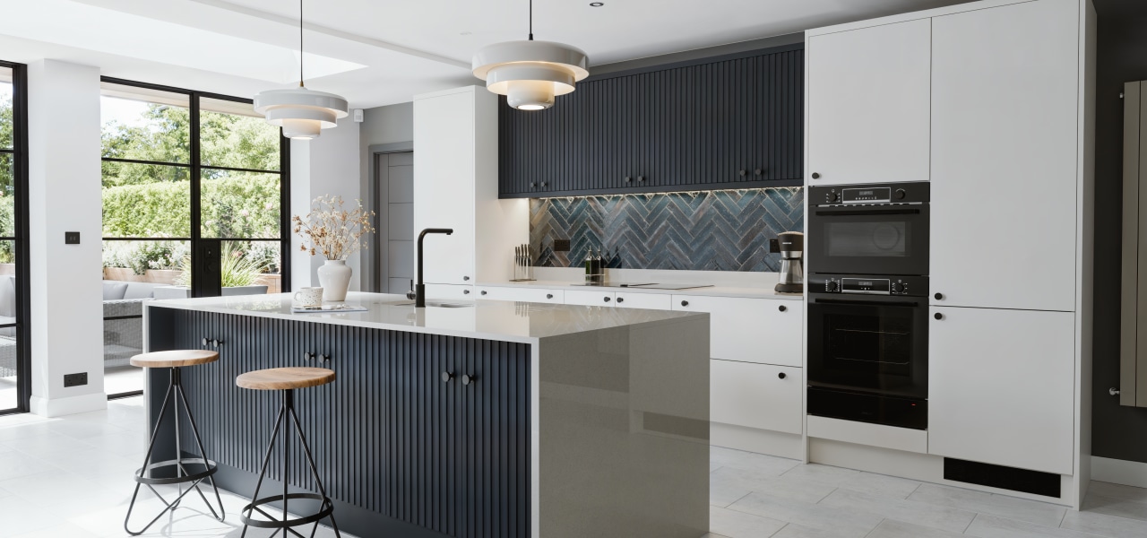 Athena Ermine Kitchen in Navy Blue & Contour in Pebble Grey kitchen