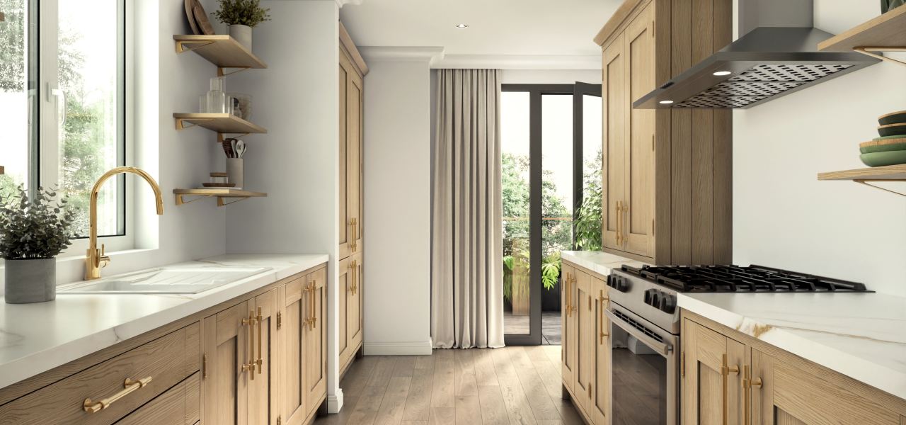 Inframe Shaker Forest Kitchen in Italian Oak kitchen