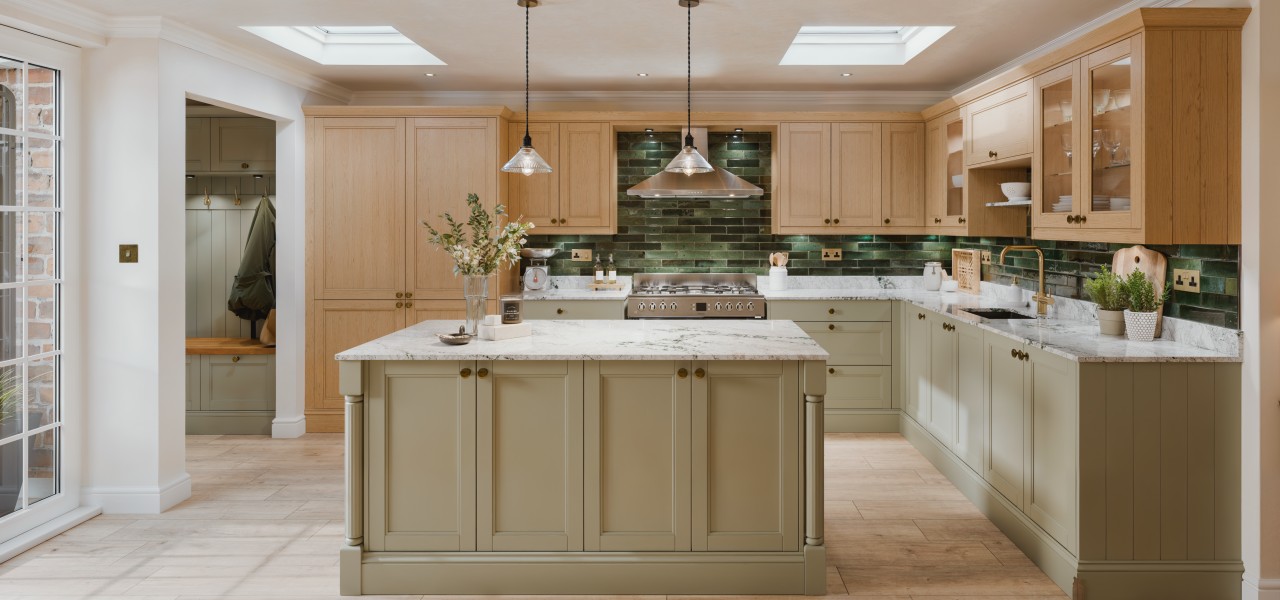 Henley Timber Kitchen in Fern Green Grain & Natural Oak kitchen