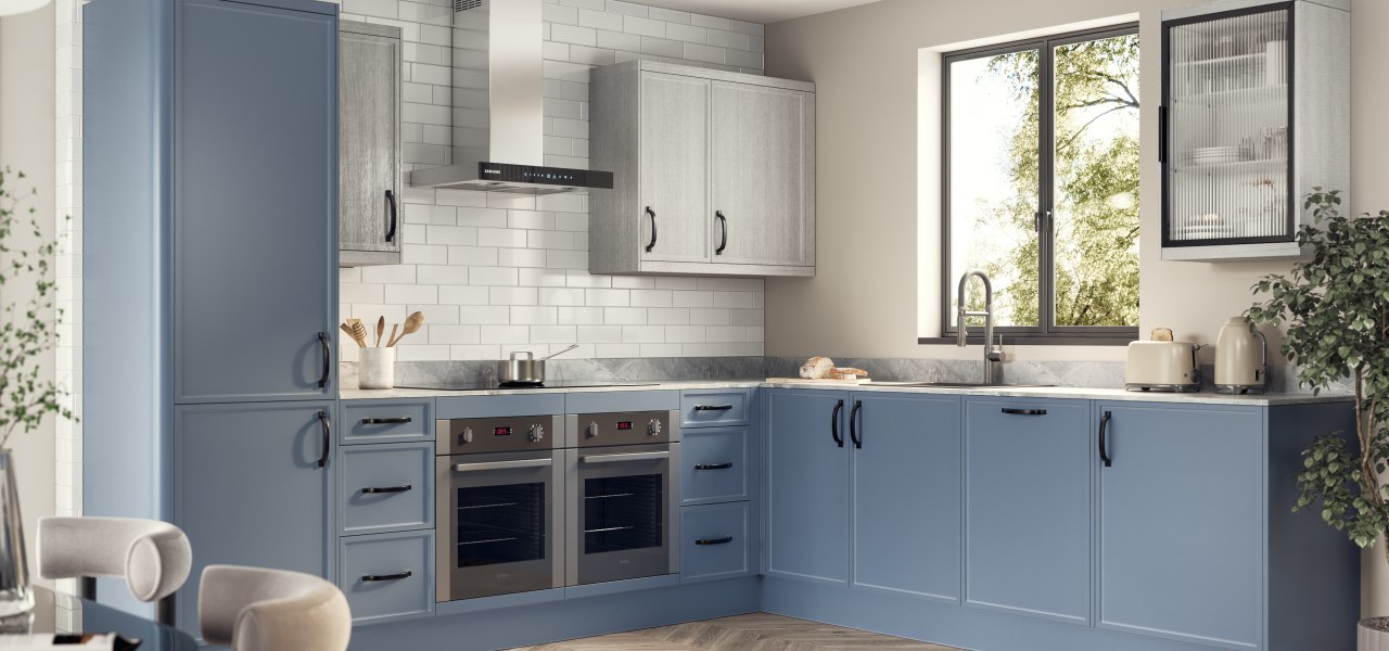 Shaker Super Slim HD Kitchen in Pebble Grey HD & Smoke Blue kitchen