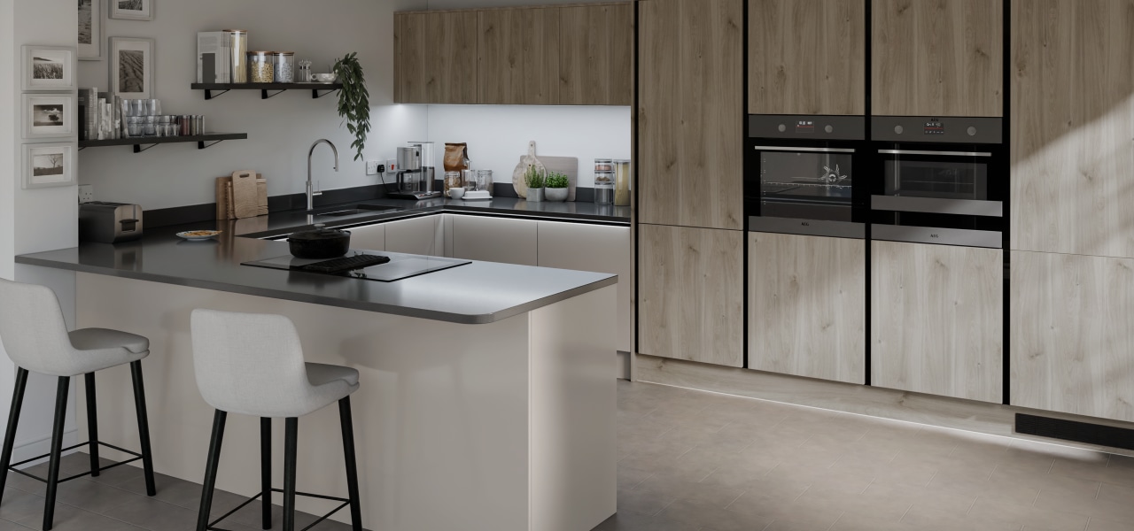 Linea Elements Kitchen in Silver Oak Matt kitchen